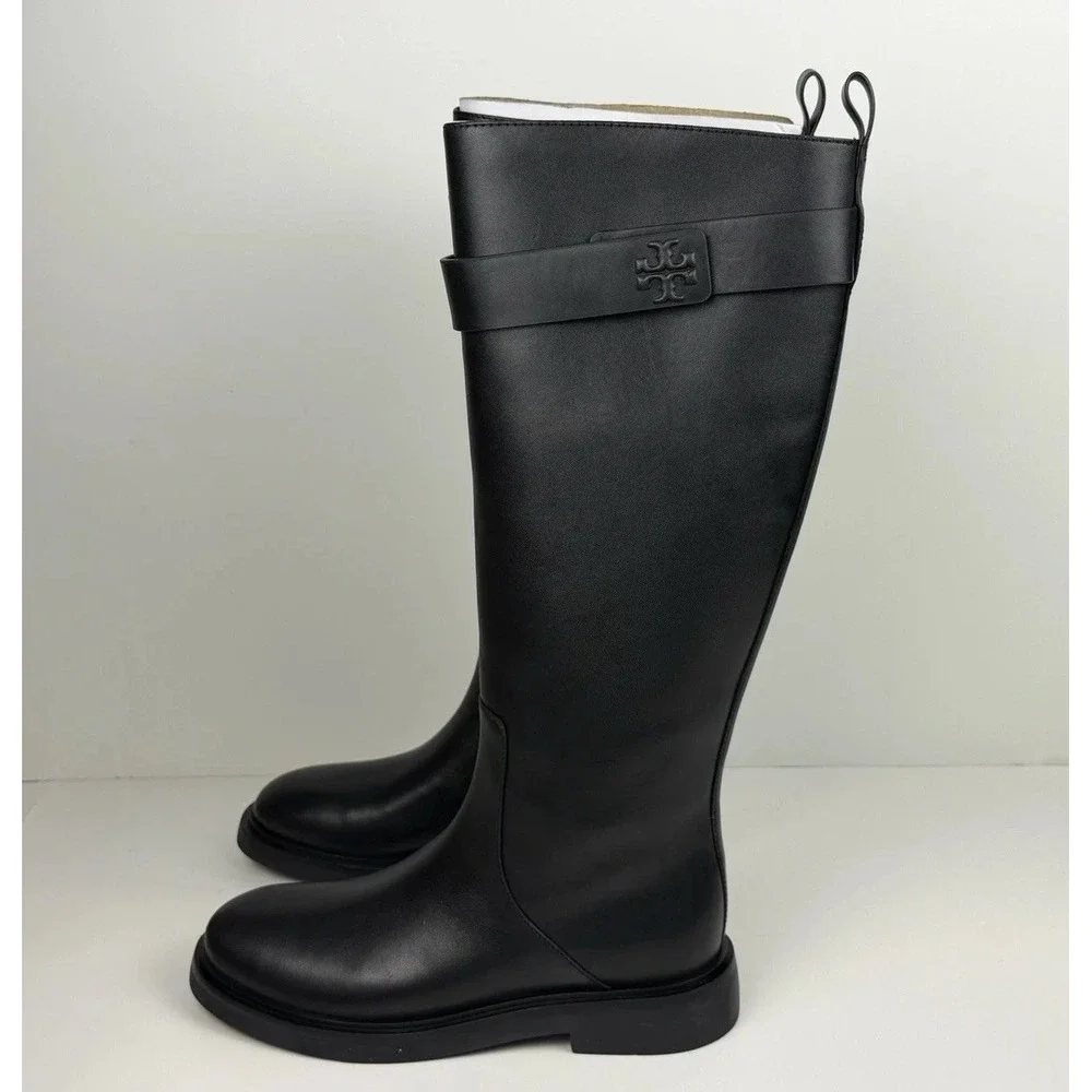 TORY BURCH Double T Utility Boot Women's Size 7 Perfect Black Vachetta Tumbled‎
